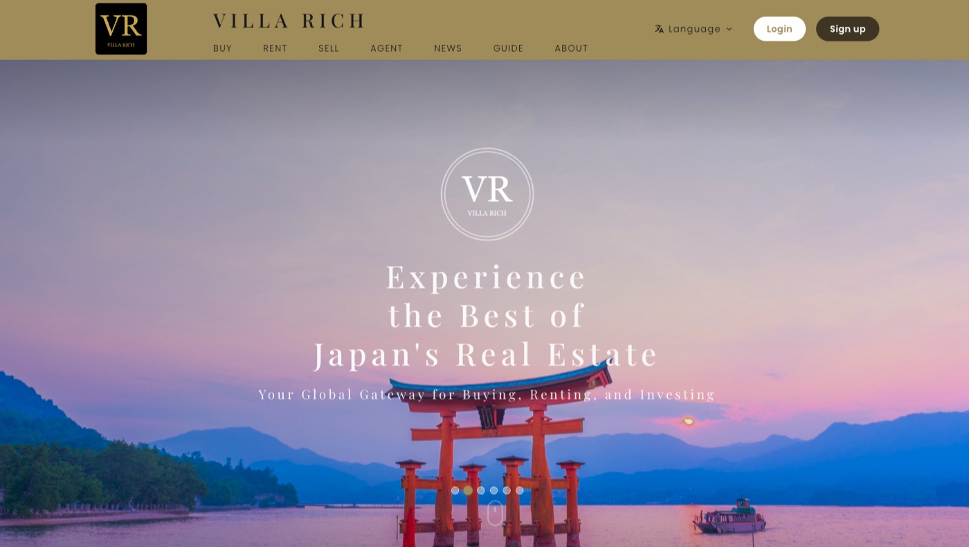 海外のお客さま・外国人向け不動産ポータル VILLA RICH のプレビュー画面
